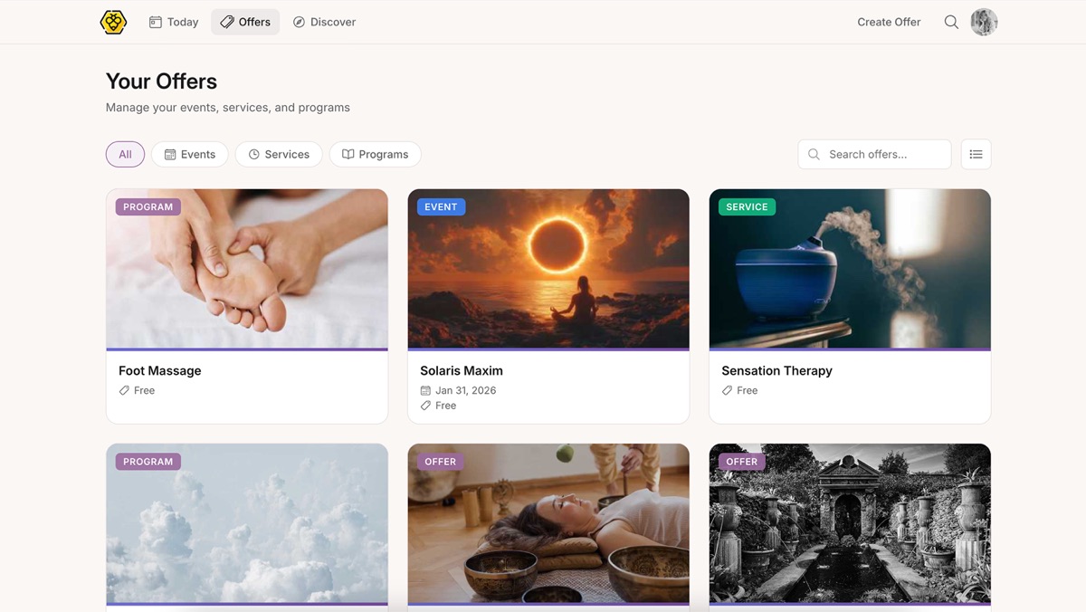 MyHive's offers page, as a practitioner sees it